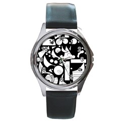 Happy Day - Black And White Round Metal Watch by Valentinaart