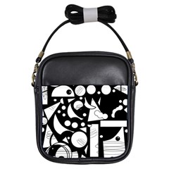 Happy Day - Black And White Girls Sling Bags by Valentinaart