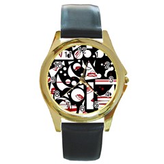 Happy Life - Red Round Gold Metal Watch by Valentinaart