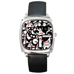 Happy Life - Red Square Metal Watch by Valentinaart