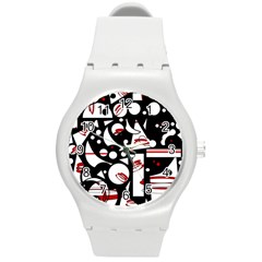 Happy Life - Red Round Plastic Sport Watch (m) by Valentinaart