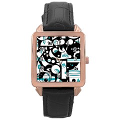 Happy Life - Blue Rose Gold Leather Watch  by Valentinaart