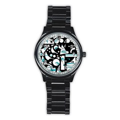 Happy Life - Blue Stainless Steel Round Watch by Valentinaart