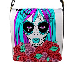 Hippy Chick Sugar Skull Flap Closure Messenger Bag (l) by burpdesignsA