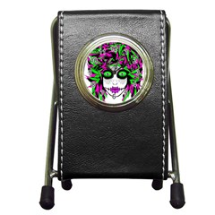 Spidie Lady Sugar Skull Pen Holder Desk Clocks