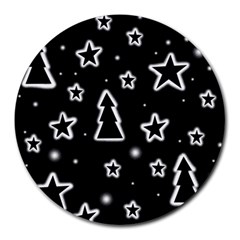 Black And White Xmas Round Mousepads by Valentinaart