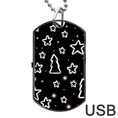 Black And White Xmas Dog Tag Usb Flash (one Side) by Valentinaart