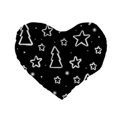 Black And White Xmas Standard 16  Premium Flano Heart Shape Cushions by Valentinaart