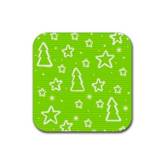 Green Christmas Rubber Coaster (square)  by Valentinaart