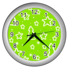 Green Christmas Wall Clocks (silver)  by Valentinaart