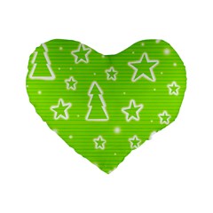 Green Christmas Standard 16  Premium Heart Shape Cushions by Valentinaart