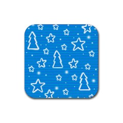 Blue Decorative Xmas Design Rubber Coaster (square)  by Valentinaart