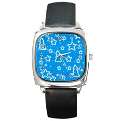 Blue Decorative Xmas Design Square Metal Watch by Valentinaart