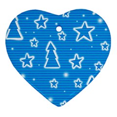 Blue Decorative Xmas Design Heart Ornament (2 Sides) by Valentinaart