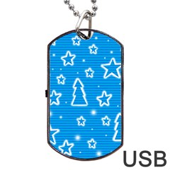 Blue Decorative Xmas Design Dog Tag Usb Flash (one Side) by Valentinaart