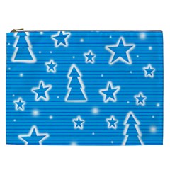 Blue Decorative Xmas Design Cosmetic Bag (xxl)  by Valentinaart