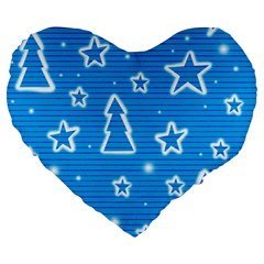 Blue Decorative Xmas Design Large 19  Premium Heart Shape Cushions by Valentinaart