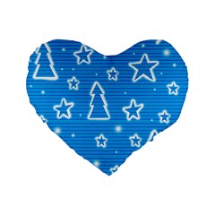 Blue Decorative Xmas Design Standard 16  Premium Flano Heart Shape Cushions by Valentinaart