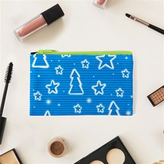 Blue Decorative Xmas Design Cosmetic Bag (xs) by Valentinaart