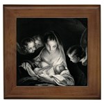 Nativity Scene Birth Of Jesus With Virgin Mary And Angels Black And White Litograph Framed Tiles Front