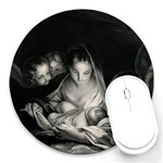 Nativity Scene Birth Of Jesus With Virgin Mary And Angels Black And White Litograph Round Mousepads Front