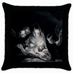 Nativity Scene Birth Of Jesus With Virgin Mary And Angels Black And White Litograph Throw Pillow Case (black) by yoursparklingshop