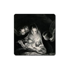 Nativity Scene Birth Of Jesus With Virgin Mary And Angels Black And White Litograph Square Magnet by yoursparklingshop