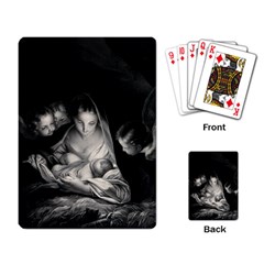 Nativity Scene Birth Of Jesus With Virgin Mary And Angels Black And White Litograph Playing Card by yoursparklingshop