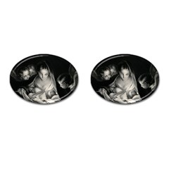 Nativity Scene Birth Of Jesus With Virgin Mary And Angels Black And White Litograph Cufflinks (oval) by yoursparklingshop