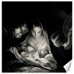 Nativity Scene Birth Of Jesus With Virgin Mary And Angels Black And White Litograph Canvas 16  X 16   by yoursparklingshop