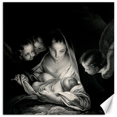 Nativity Scene Birth Of Jesus With Virgin Mary And Angels Black And White Litograph Canvas 20  X 20   by yoursparklingshop