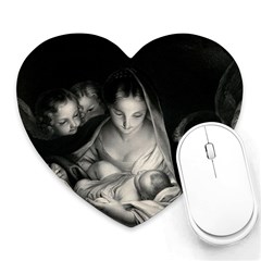 Nativity Scene Birth Of Jesus With Virgin Mary And Angels Black And White Litograph Heart Mousepads by yoursparklingshop