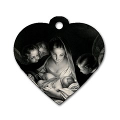 Nativity Scene Birth Of Jesus With Virgin Mary And Angels Black And White Litograph Dog Tag Heart (two Sides) by yoursparklingshop