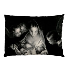 Nativity Scene Birth Of Jesus With Virgin Mary And Angels Black And White Litograph Pillow Case by yoursparklingshop