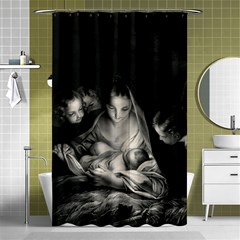 Nativity Scene Birth Of Jesus With Virgin Mary And Angels Black And White Litograph Shower Curtain 48  X 72  (small)  by yoursparklingshop