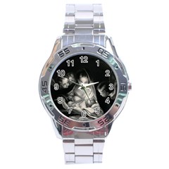 Nativity Scene Birth Of Jesus With Virgin Mary And Angels Black And White Litograph Stainless Steel Analogue Watch by yoursparklingshop