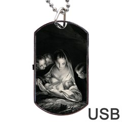 Nativity Scene Birth Of Jesus With Virgin Mary And Angels Black And White Litograph Dog Tag Usb Flash (one Side) by yoursparklingshop