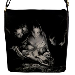 Nativity Scene Birth Of Jesus With Virgin Mary And Angels Black And White Litograph Flap Messenger Bag (s) by yoursparklingshop