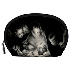 Nativity Scene Birth Of Jesus With Virgin Mary And Angels Black And White Litograph Accessory Pouches (large)  by yoursparklingshop