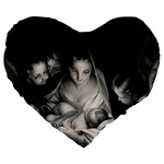 Nativity Scene Birth Of Jesus With Virgin Mary And Angels Black And White Litograph Large 19  Premium Flano Heart Shape Cushions Front