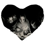 Nativity Scene Birth Of Jesus With Virgin Mary And Angels Black And White Litograph Large 19  Premium Flano Heart Shape Cushions Back