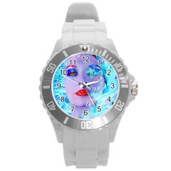 Swimming Into The Blue Round Plastic Sport Watch (l) by icarusismartdesigns