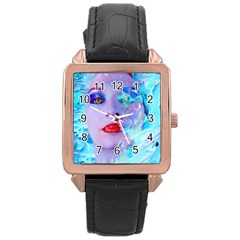 Swimming Into The Blue Rose Gold Leather Watch  by icarusismartdesigns