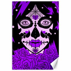 Sugar Skull Purple Roses Canvas 12  X 18   by burpdesignsA