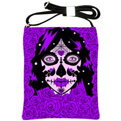 Sugar Skull Purple Roses Shoulder Sling Bags by burpdesignsA