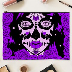 Sugar Skull Purple Roses Cosmetic Bag (xxxl)  by burpdesignsA