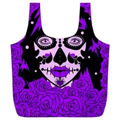 Sugar Skull Purple Roses Full Print Recycle Bags (l) 