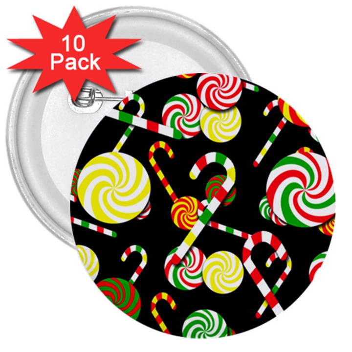 Xmas candies  3  Buttons (10 pack) 