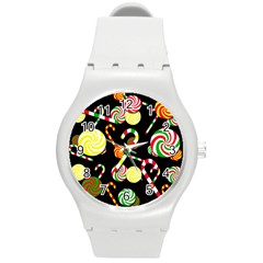 Xmas candies  Round Plastic Sport Watch (M)