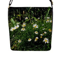 White Daisy Flowers Flap Messenger Bag (l)  by picsaspassion